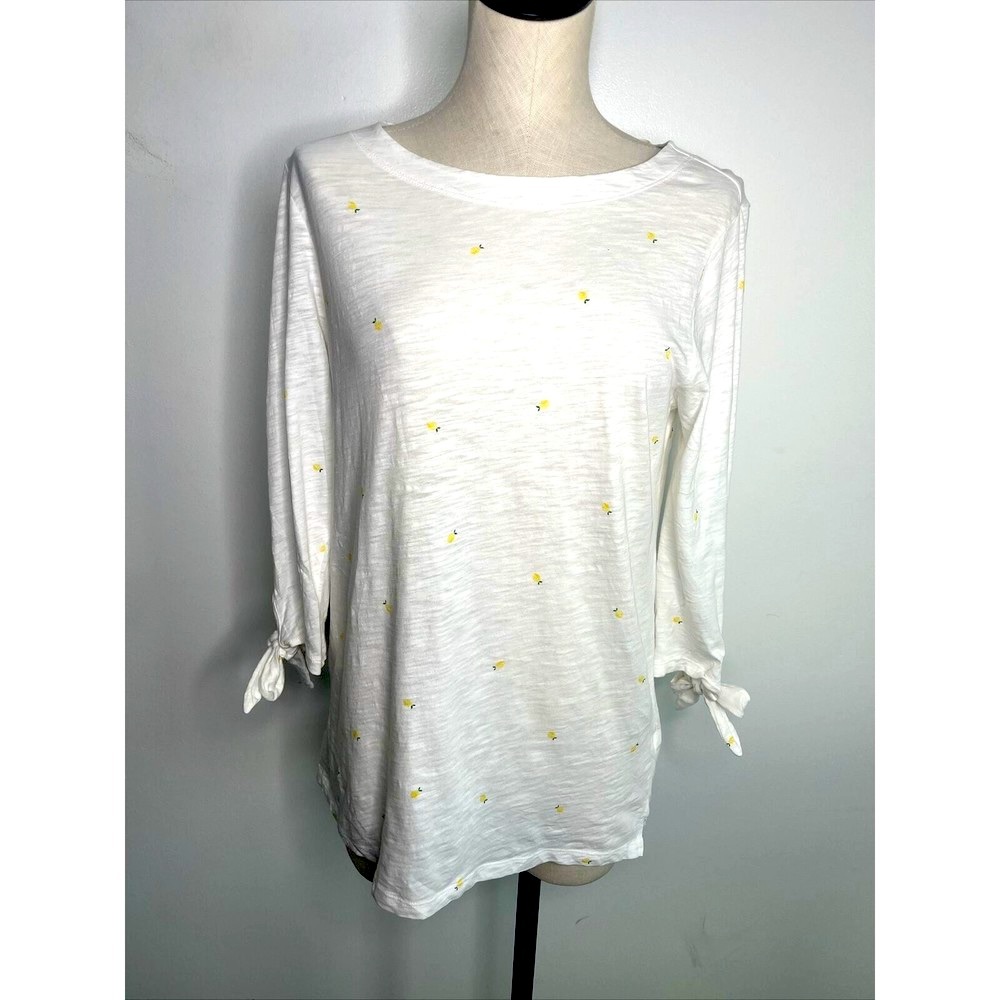 Old Navy White Lemon Top Shirt Tie Sleeve Cotton Size Medium